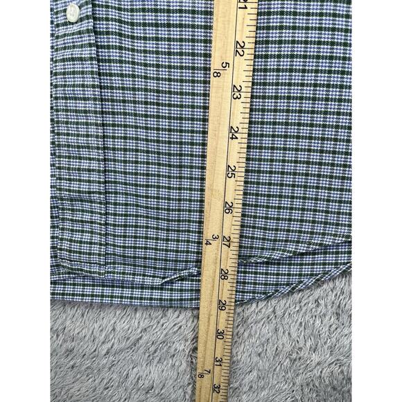 Vintage LL Bean Mens Button Up Shirt Short Slv Blue White Green Plaid USA‎ 15 - Picture 5 of 6